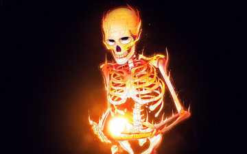 Картинка рисованные минимализм скелет череп огонь