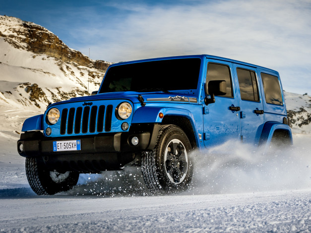 Обои картинки фото автомобили, jeep, синий, 2014, jk, wrangle, unlimited, polar