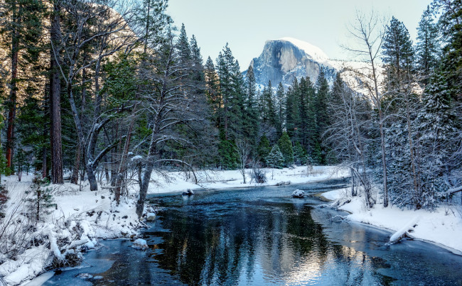 Обои картинки фото yosemite national park california, природа, зима, снег, горы, лес, озеро, парк, california, park, yosemite