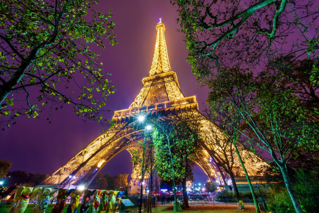 Обои картинки фото города, париж , франция, эйфель, ночь, башня