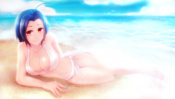 Картинка аниме idolm@ster пляж арт ima lm ew miura azusa idolmaster чайки девушка