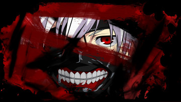 Картинка аниме tokyo+ghoul tokyo ghoul токийский гуль kaneki ken канеки кен красный глаз белые волосы кровь маска