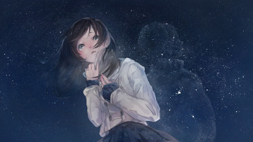 Картинка аниме unknown +другое девушка силуэт арт звёздное небо mizutame tori