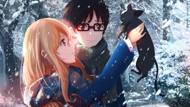 Обои картинки фото автор,  xi chen chen, аниме, shigatsu wa kimi no uso, miyazono, kawori, arima, kousei, shigatsu, wa, kimi, no, uso