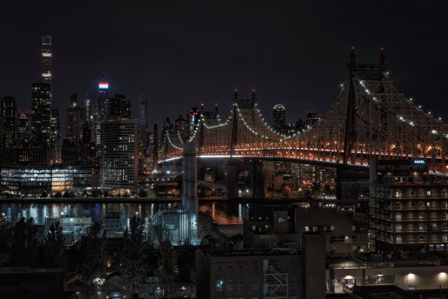 Обои картинки фото города, нью-йорк , сша, roosevelt, island, new, york, ночь