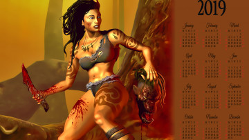 Картинка календари фэнтези тату девушка оружие кровь