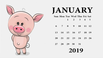 обоя календари, рисованные,  векторная графика, свинья, поросенок
