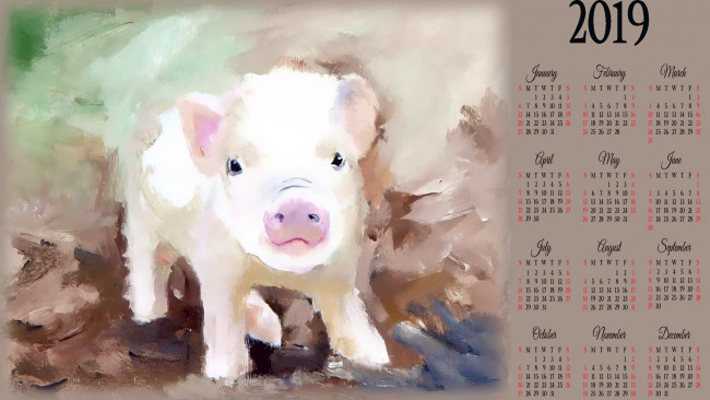 Обои картинки фото календари, рисованные,  векторная графика, поросенок, свинья