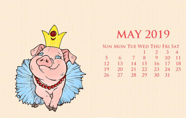 Обои картинки фото календари, рисованные,  векторная графика, корона, свинья, бусы, поросенок, юбка