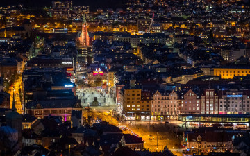 Картинка города берген+ норвегия огни вечер панорама