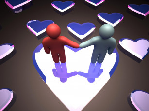 Картинка 3д+графика романтика+ romantics человечки пара сердечки