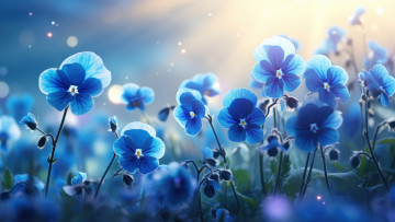 Картинка разное компьютерный+дизайн свет цветы весна голубые анютины глазки клумба синие боке