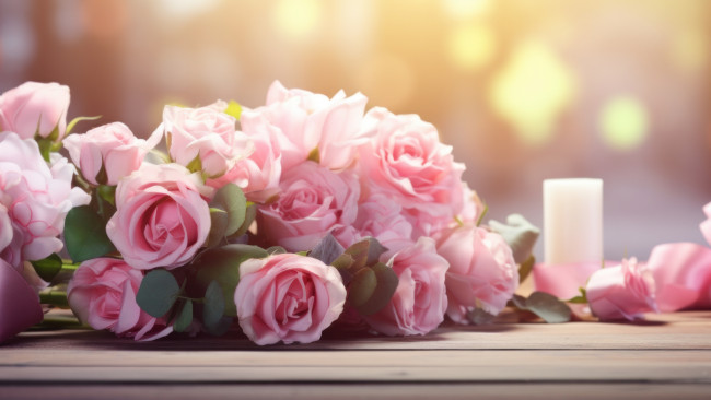 Обои картинки фото 3д графика, цветы , flowers, цветы, розы, свеча, букет, ии-арт, нейросеть