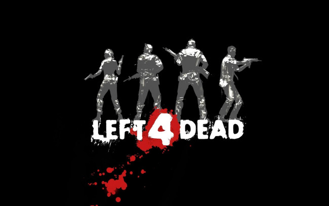 Обои картинки фото видео игры, left 4 dead, люди, оружие, силуэты, название, кровь