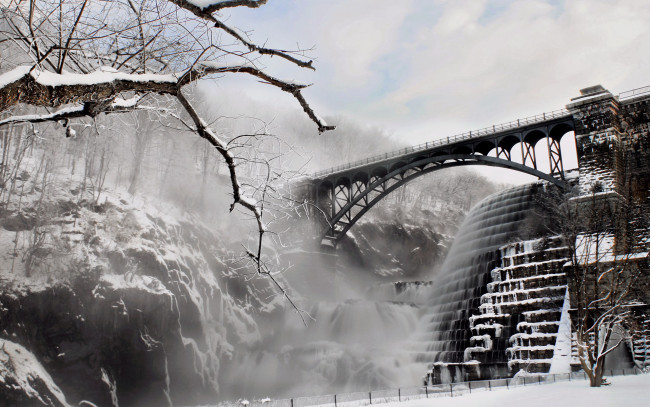 Обои картинки фото города, мосты, зима, мост, каскад