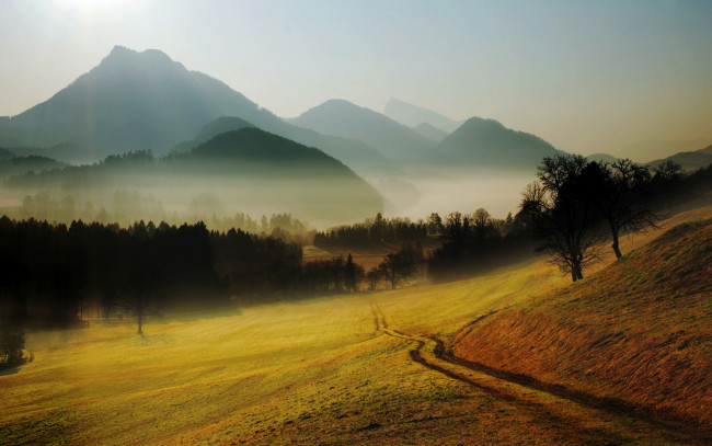 Обои картинки фото природа, пейзажи, горы, утро, туман