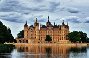 Картинка города замок шверин германия отражение архитектура