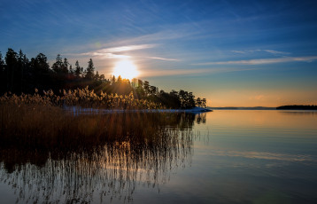 Картинка природа восходы закаты финляндия камыш балтийское море закат отражение