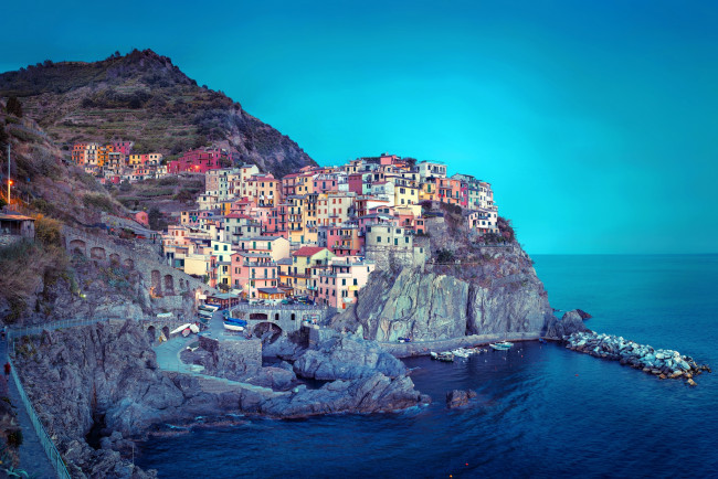 Обои картинки фото города, амальфийское, лигурийское, побережье, италия, ночь, огни, здания, море