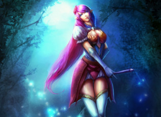 Картинка фэнтези эльфы эльфийка девушка розовые волосы ветви