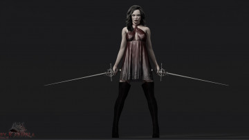 Картинка 3д+графика fantasy+ фантазия девушка взгляд мечи