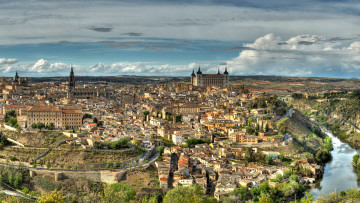 обоя испания  toledo, города, - панорамы, испания, панорама, река, toledo, дома