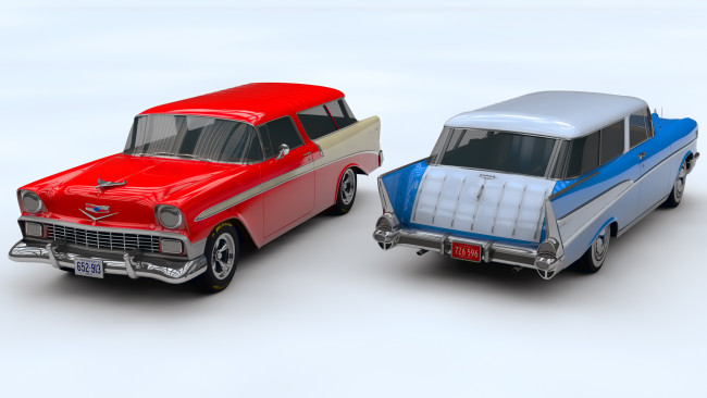 Обои картинки фото автомобили, 3д, 1956, 1957, chevy, nomad