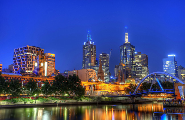 Обои картинки фото города, - огни ночного города, дома, мельбурн, австралия, огни, ночь, melbourne, река