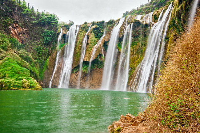 Обои картинки фото природа, водопады, река, водопад, обрыв