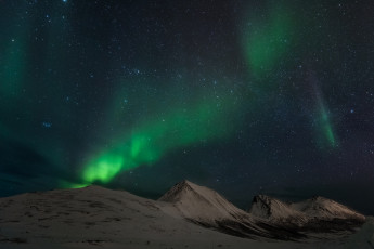 Картинка природа северное+сияние звезды небо северное сияние норвегия горы