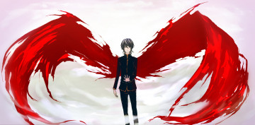 Картинка аниме ангелы +демоны парень крылья жидкость
