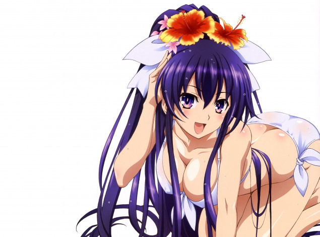 Обои картинки фото аниме, date a live, цветы, поза, девушка