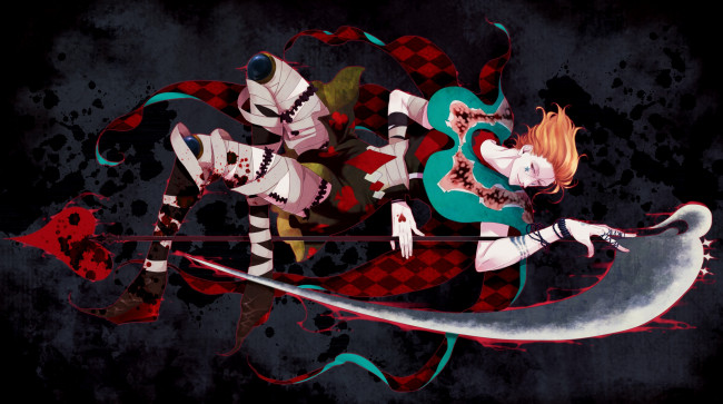 Обои картинки фото аниме, hunter x hunter, хисока, кровь, коса, охотник, лезвие, оружие, парень, арт