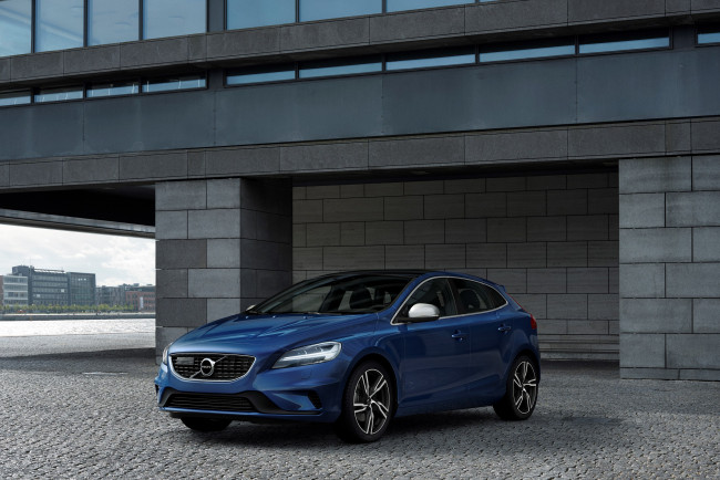 Обои картинки фото автомобили, volvo, 2016г, r-design, v40, t5, синий