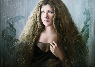 Картинка рисованное живопись волосы взгляд фон девушка