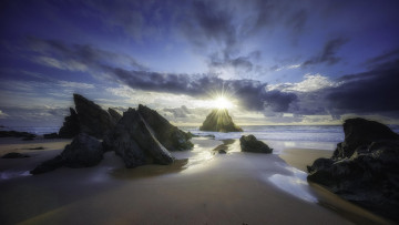 Картинка природа побережье португалия пляж адрага берег море закат