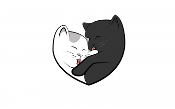 обоя кошки, рисованное, минимализм, cats, коты, белый, черный