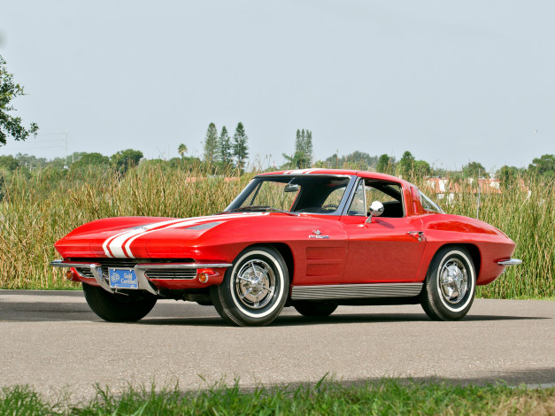 Обои картинки фото corvette sting ray z06 1963, автомобили, corvette, 1963, red, z06, sting, ray