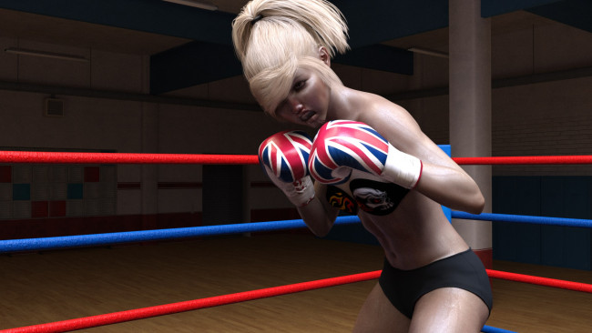 Обои картинки фото 3д графика, спорт , sport, бокс, взгляд, девушки, ринг, фон