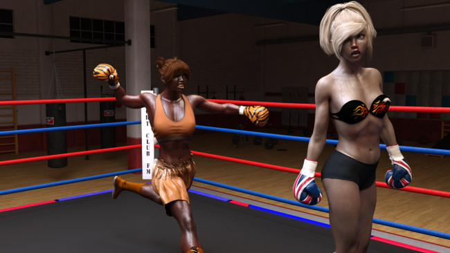 Обои картинки фото 3д графика, спорт , sport, ринг, взгляд, девушки, фон, бокс