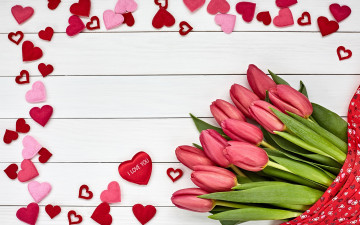 Картинка праздничные день+святого+валентина +сердечки +любовь надпись признание сердечки тюльпаны