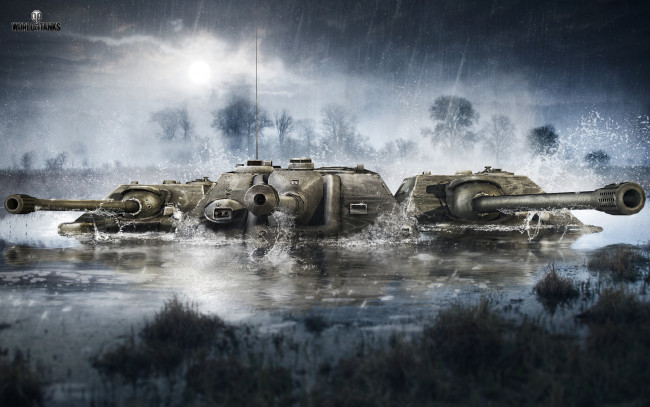 Обои картинки фото видео игры, world of tanks, танки, дождь, вода