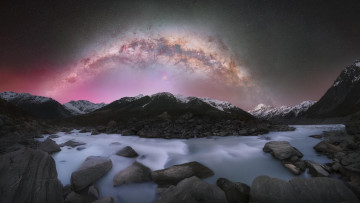 Картинка milky+way aoraki mount+cook+national+park new+zealand природа горы milky way mount cook national park new zealand