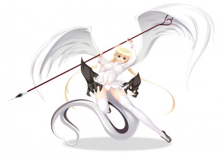 Картинка аниме angels demons копье девушка крылья