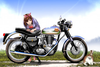 Картинка аниме weapon blood technology девушка мотоцикл заяц