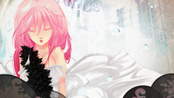 Картинка аниме vocaloid узор розовые волосы девушка перья платье