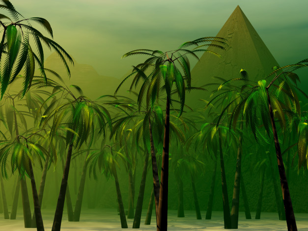Обои картинки фото 3д, графика, nature, landscape, природа, пальмы, пирамида