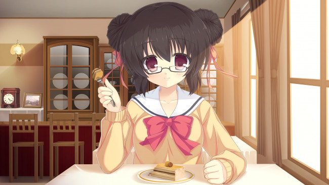 Обои картинки фото аниме, mizu, no, miyako, patisserie, торт, кафе, девушка, школьница, школьная, форма