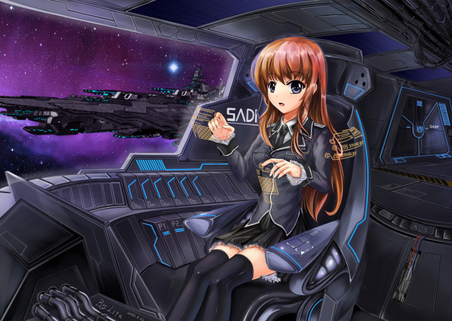 Обои картинки фото аниме, weapon, blood, technology, lita, девочка, корабль, космос, форма