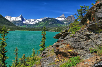 Картинка saint mary lake glacier national park montana природа реки озера горы озеро деревья пейзаж